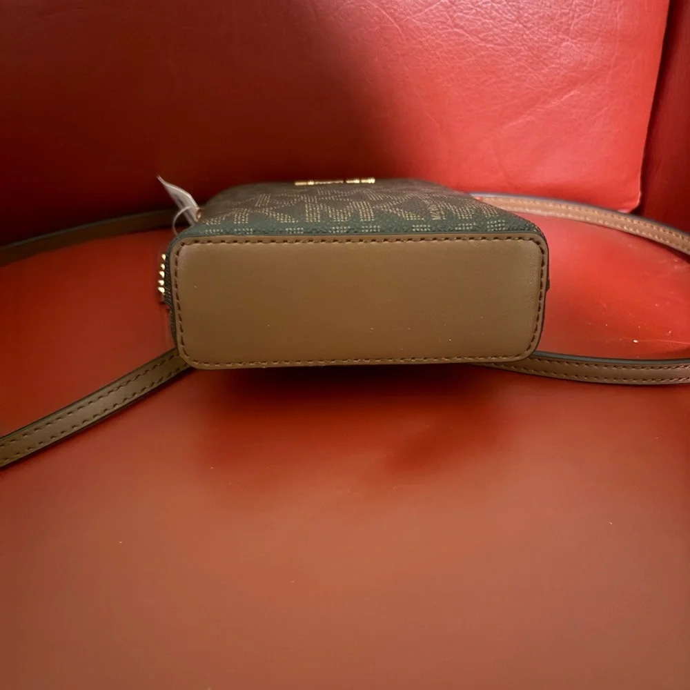 Michael Kors “Jet Set” Brown Logo Crossbody with Gold Hardware